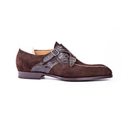 Double Buckle Monk With Norwegian Apron And Croc Suede