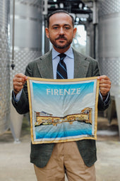 Firenze Travel Poster Silk Pocket Square Ponte Vecchio 40x40cm