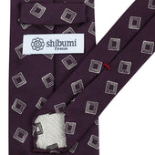 Geometrical Jacquard Silk Tie Eggplant Hand Rolled
