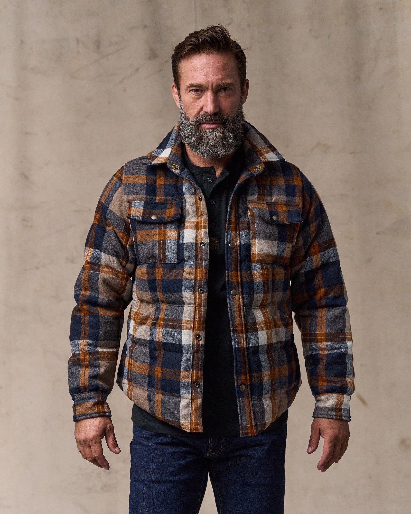 Filson X Crescent Down Works Jacket - Navy Bronze Plaid