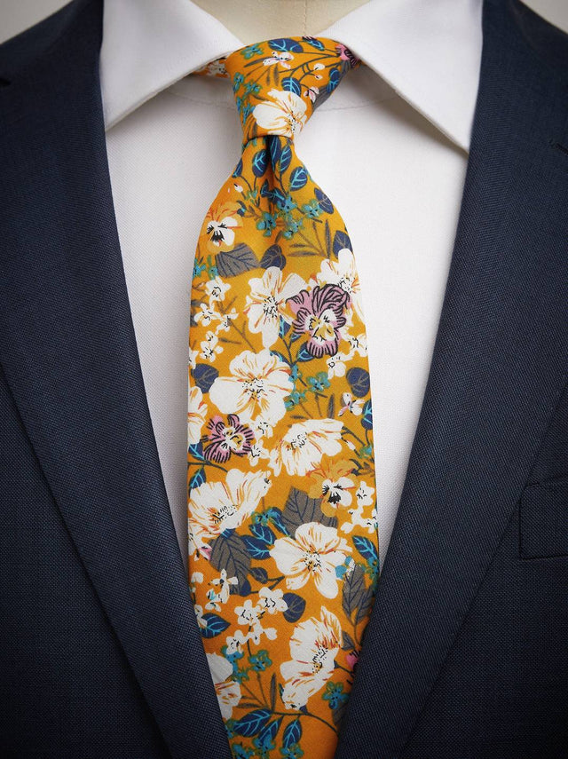 Yellow Tie Cotton Floral