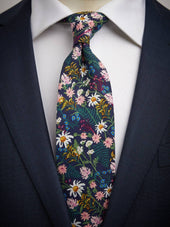 Dark Blue & Pink Tie Cotton Floral