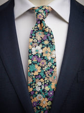 Green & Purple Tie Cotton Floral