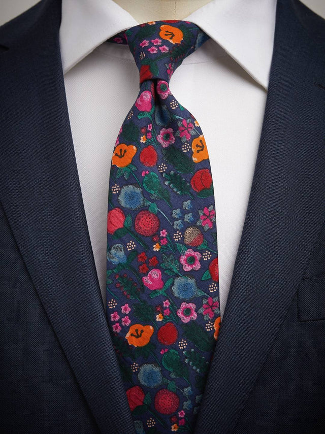 Dark Blue Tie Cotton Floral