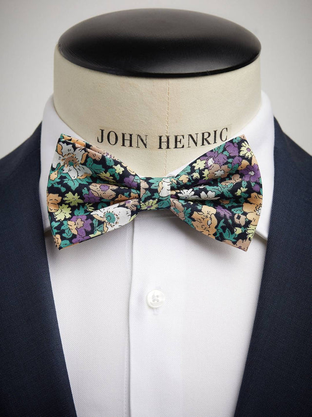 Green & Purple Bow Tie Cotton Floral
