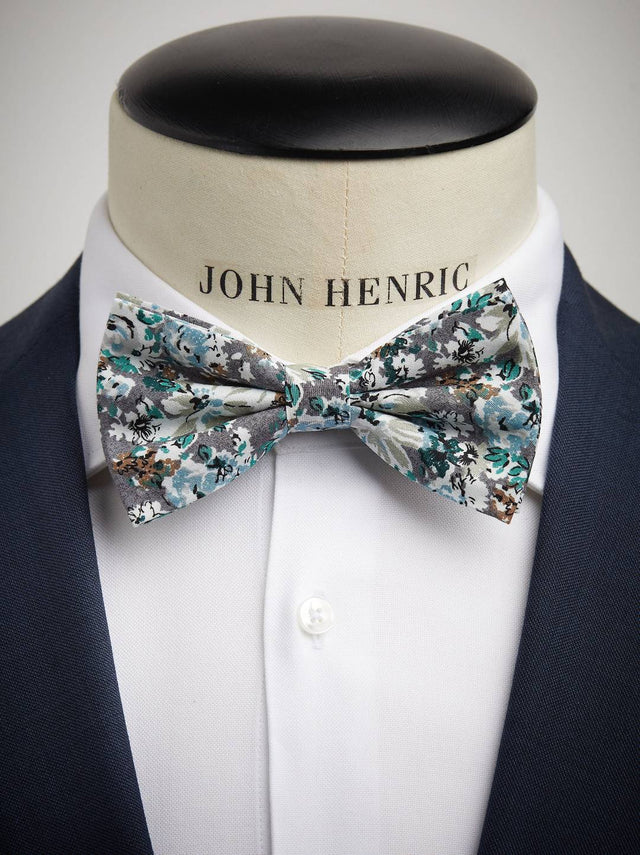 Grey Bow Tie Cotton Floral