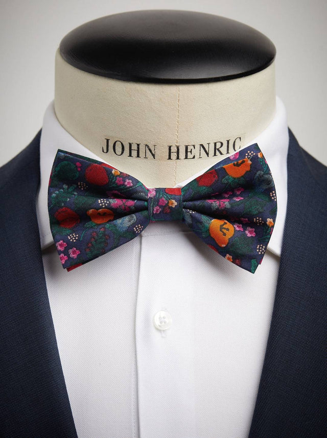 Dark Blue Bow Tie Cotton Floral