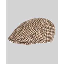 Tweed Flat Cap in Camel and Brown Houndstooth