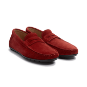 Ajaccio Car Shoe with Strap[Men Red suede calfskin ]