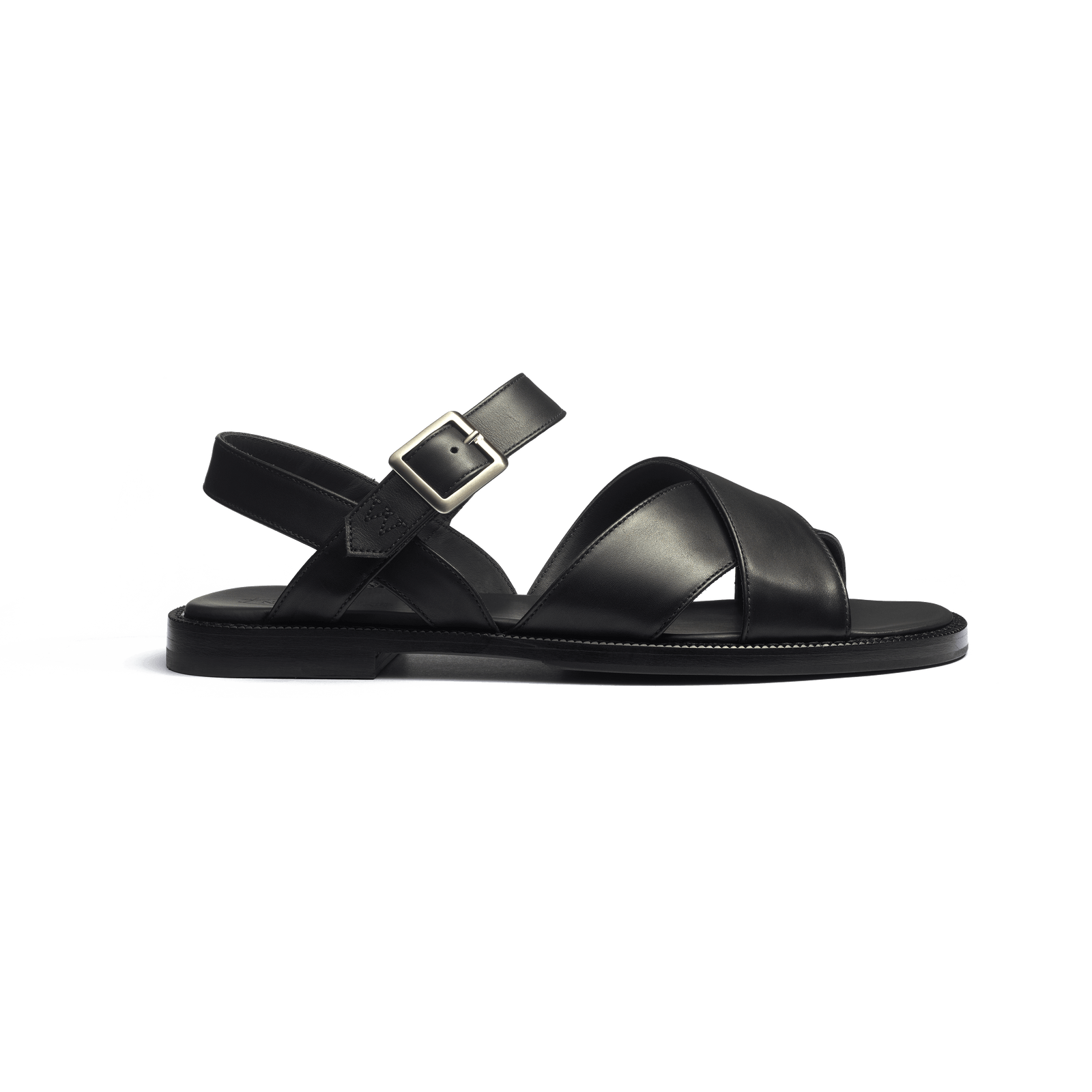 Sandal Double V [Men Black soft calfskin]