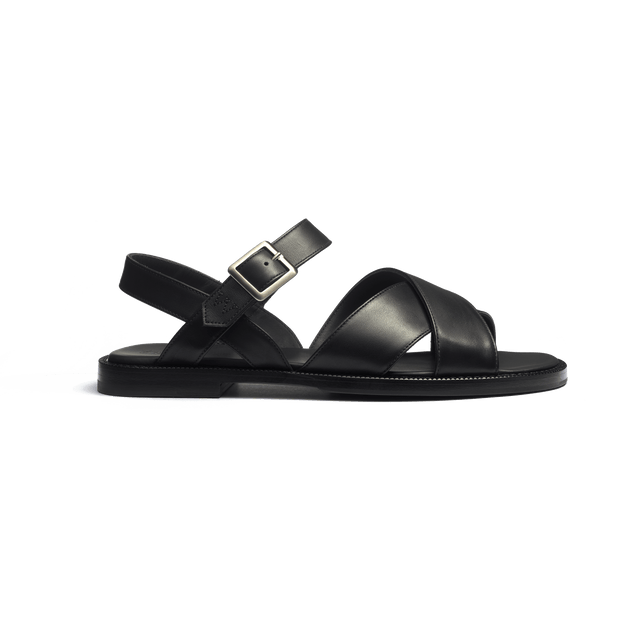 Sandal Double V [Men Black soft calfskin]