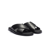 Crossed Mule Double V [Men Black soft calfskin]