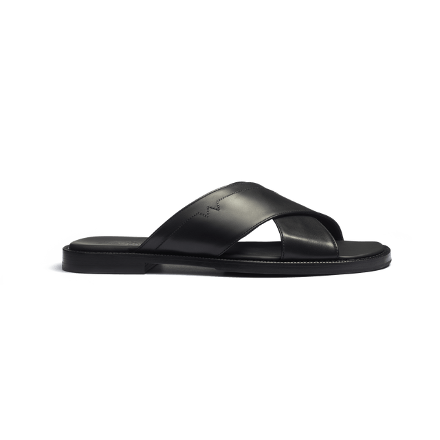 Crossed Mule Double V [Men Black soft calfskin]