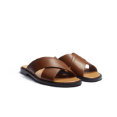 Crossed Mule Double V [Men Tan soft calfskin]