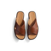 Crossed Mule Double V [Men Tan soft calfskin]