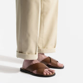 Crossed Mule Double V [Men Tan soft calfskin]