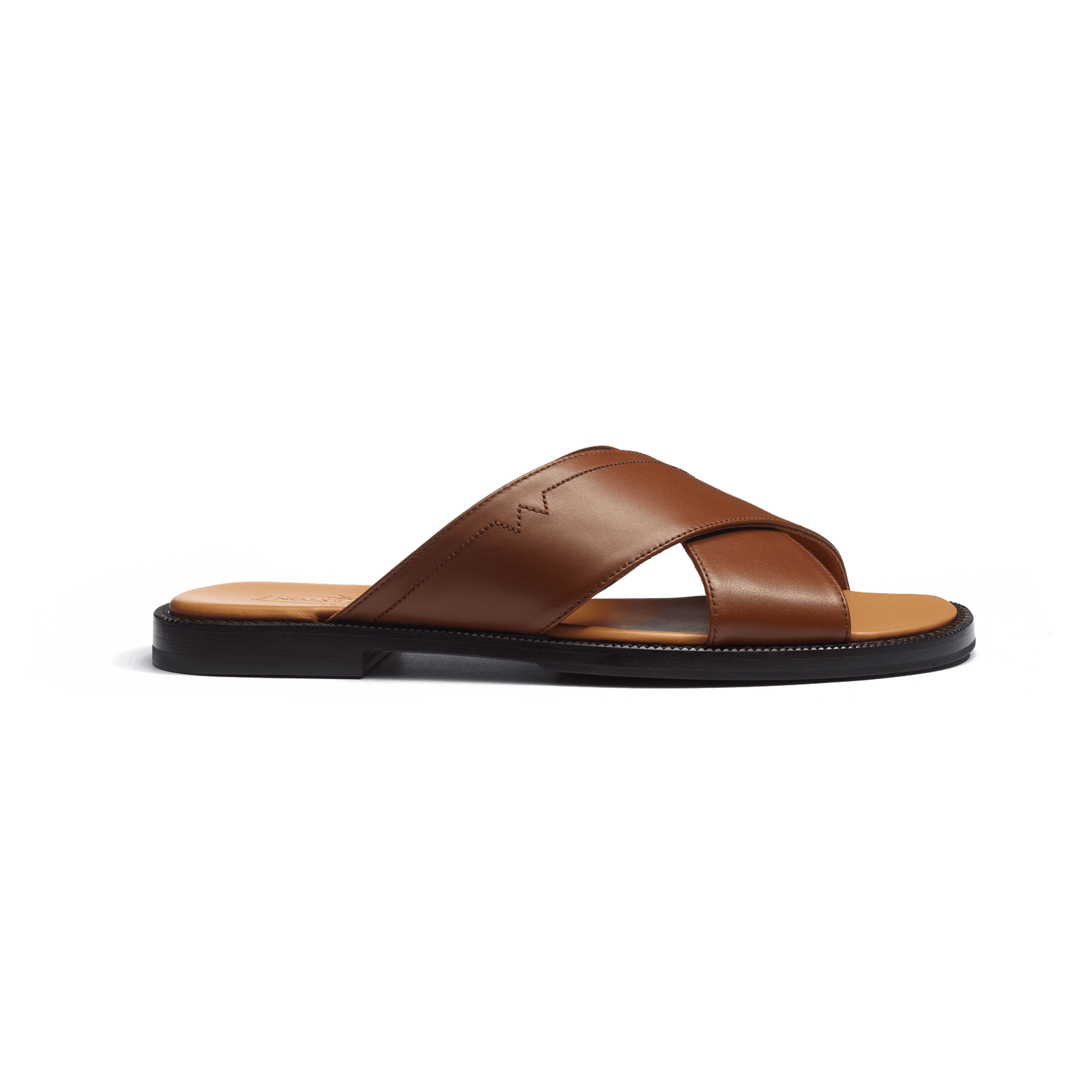 Crossed Mule Double V [Men Tan soft calfskin]
