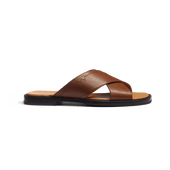 Crossed Mule Double V [Men Tan soft calfskin]