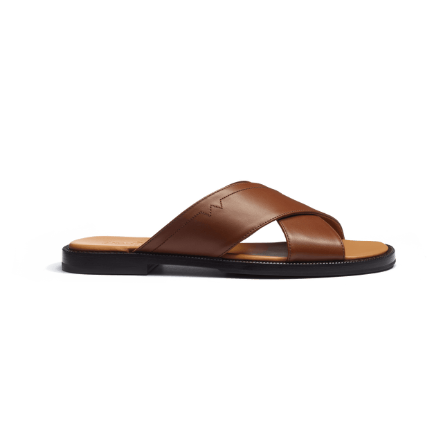 Crossed Mule Double V [Men Tan soft calfskin]