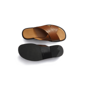 Crossed Mule Double V [Men Tan soft calfskin]