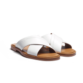 Crossed Mule Double V [White soft calfskin]