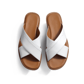 Crossed Mule Double V [White soft calfskin]