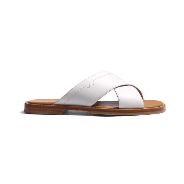 Crossed Mule Double V [White soft calfskin]