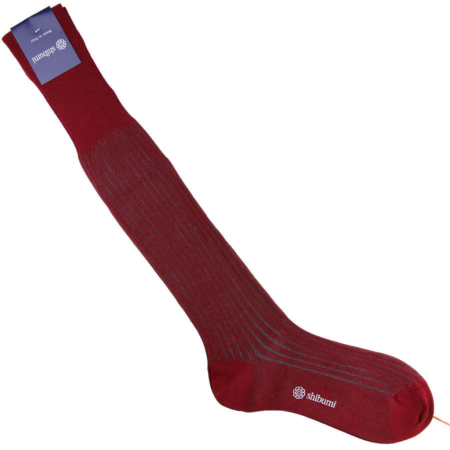 Knee Socks Shadow Stripes Cherry Beige Pure Cotton