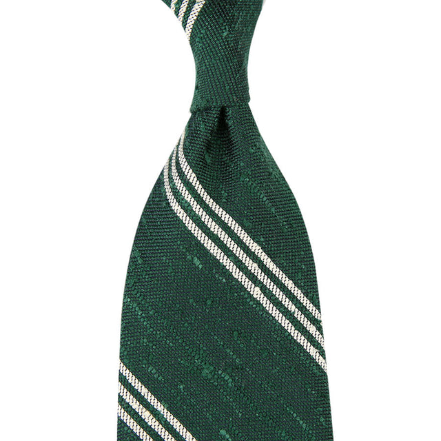 Triple Bar Soft Shantung Silk Tie - Forest - Hand-Rolled