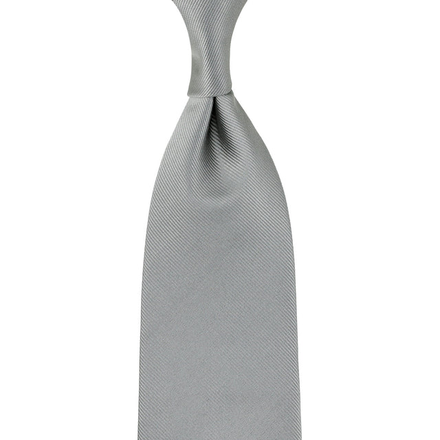 Plain Japanese Jacquard Silk Tie - Silver - Hand-Rolled
