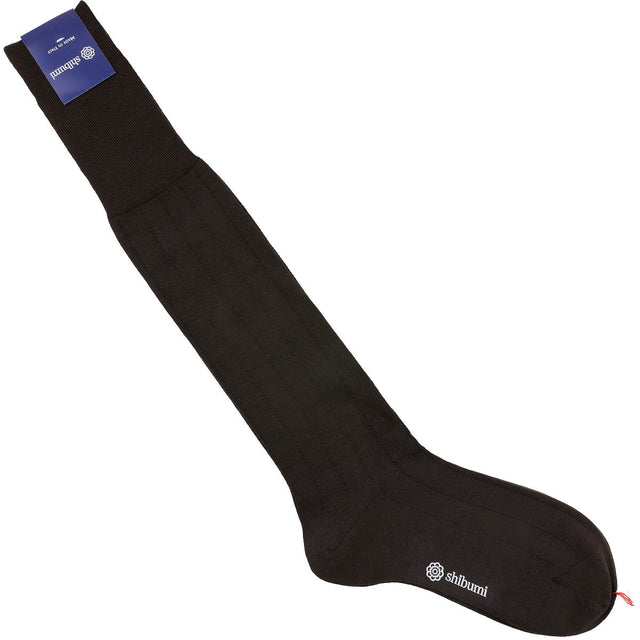Knee Socks - Thin Stripes - Dark Brown - Wool