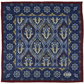 Paisley Motif Wool / Silk Pocket Square - Burgundy / Navy