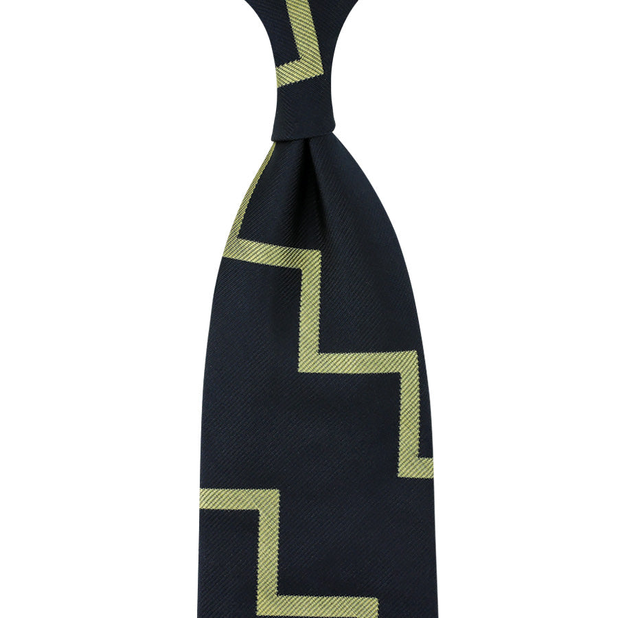 Artillery Repp Stripe Silk Tie Midnight Pale Yellow Hand Rolled