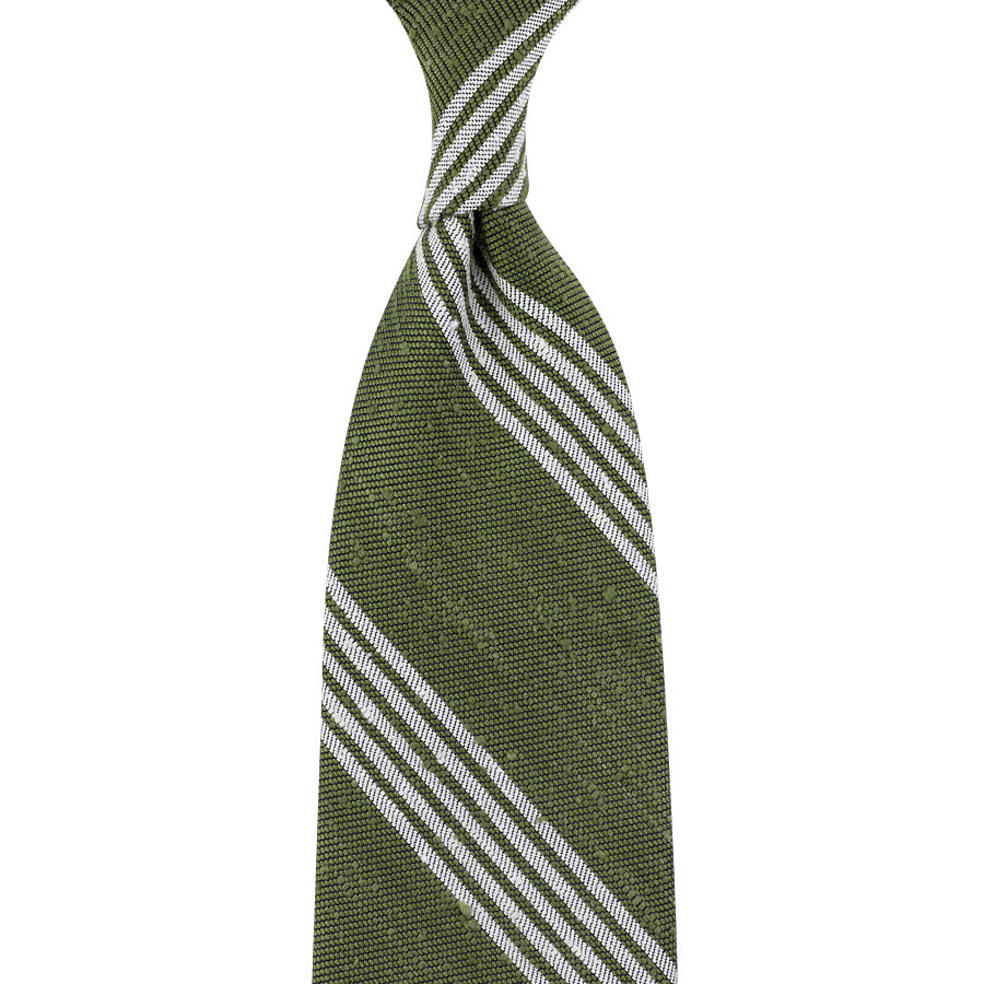 Striped Soft Shantung Silk Tie White Hand Rolled