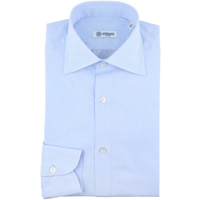 Poplin Semi Spread Shirt - White / Light Blue - Gingham