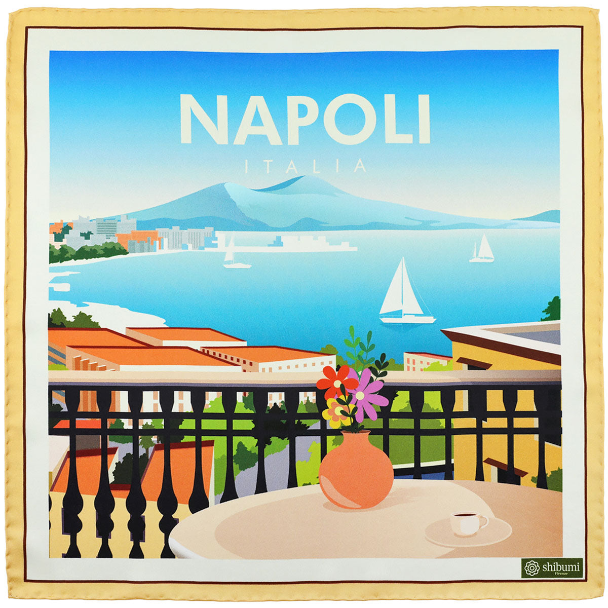 Napoli Travel Poster Silk Pocket Square 40x40cm