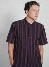 Reidar Loose Fit Short Sleeve Shirt Purple Stripes