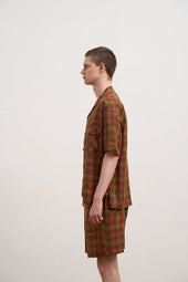 Man Open Collar Shirt Hemp Check