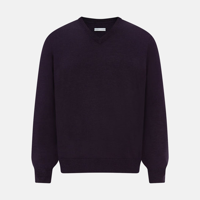 Dark Purple Fine Merino V-Neck Jumper
