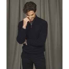 Lunnaigh Lambswool 1/4 Zip Jumper in Navy | Men's |