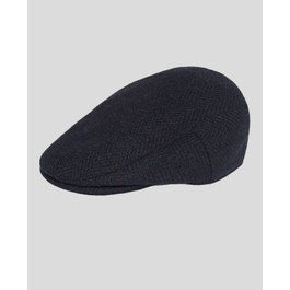 Donegal Tweed Flat Cap in Navy & Black Herringbone | Tweed Flat Caps |