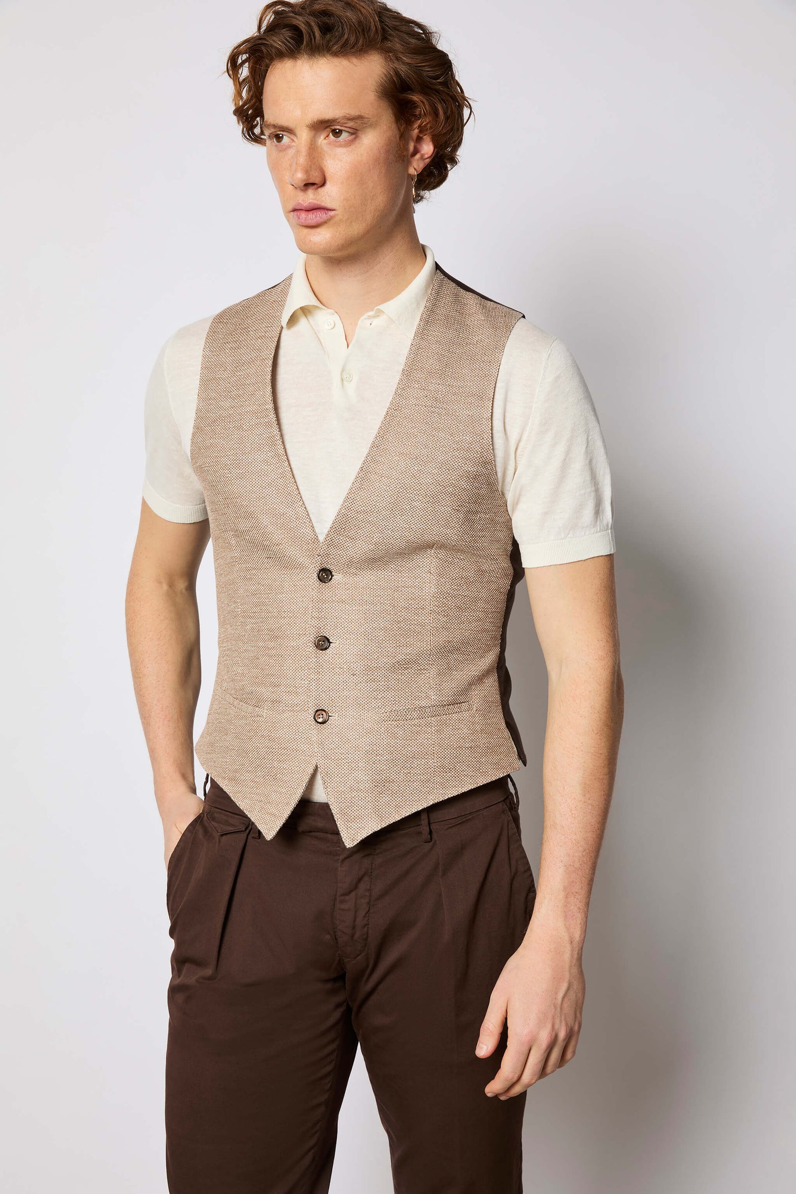 Gilet Monopetto In Jersey Beige