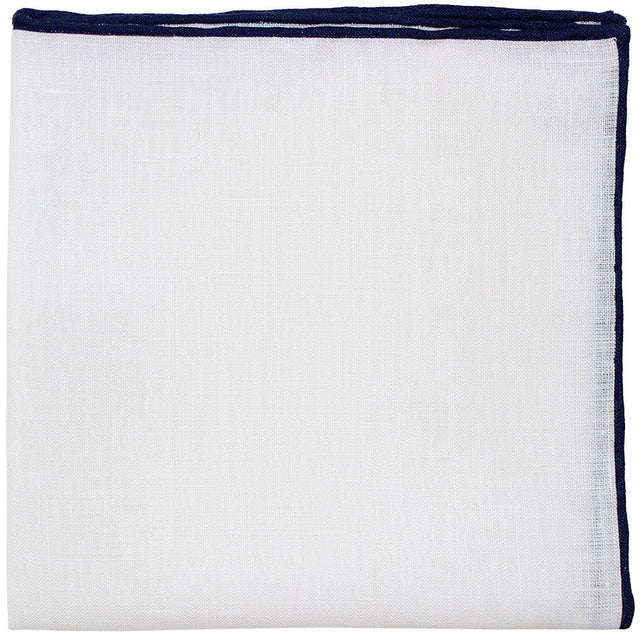 Irish Linen Shoestring Pocket Square - White / Navy