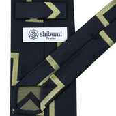 Artillery Repp Stripe Silk Tie Midnight Pale Yellow Hand Rolled