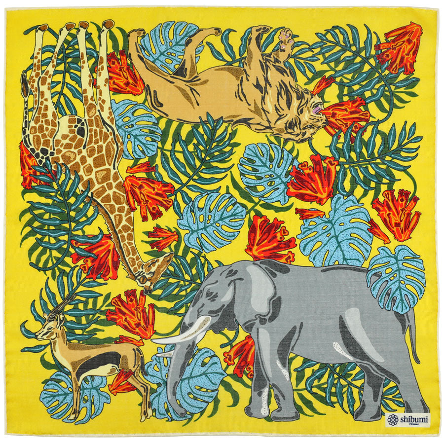 Safari Motif Wool Silk Pocket Square Yellow 40x40cm