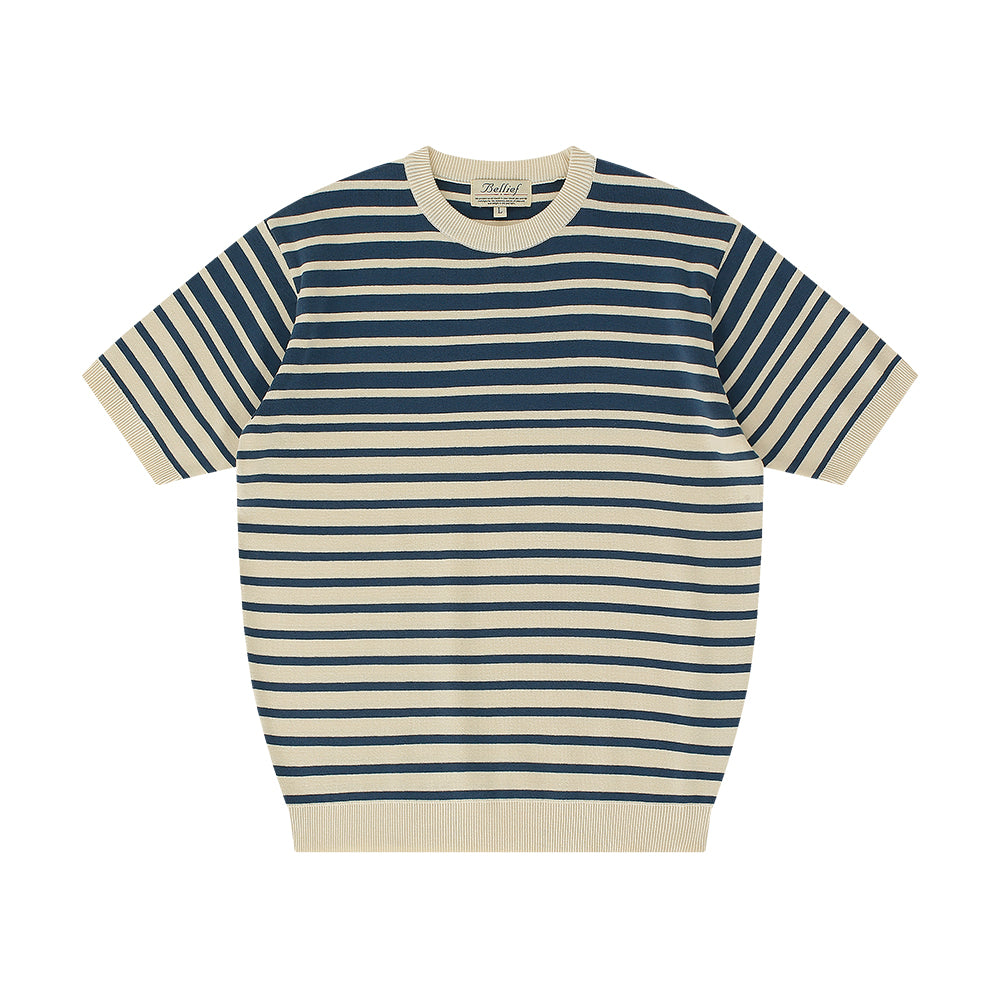 Essential knit round neck (Marine blue/ivory)