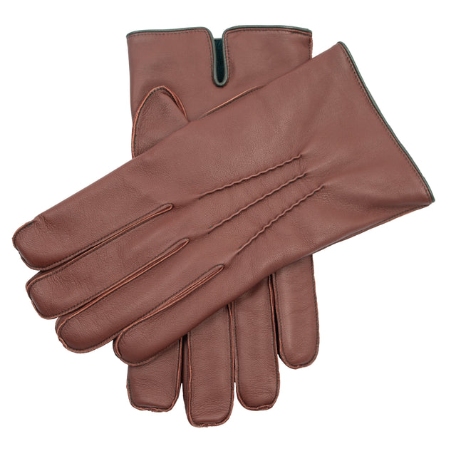 Men's Heritage Three-Point Cashmere-Lined Leather Gloves with Colour Contrast Details