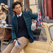 Men’s Heritage Union Jack Crochet-Back Leather Driving Gloves