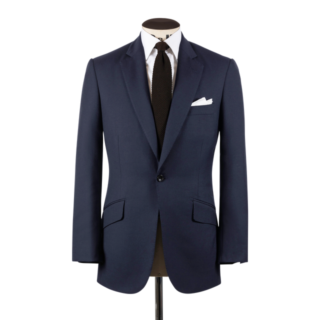 Single Breasted Notch Lapel Suit in Dark Navy Blue Plain Weave