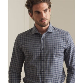 Tullagh Cotton Shirt in Navy Gingham | Men's Shirts |